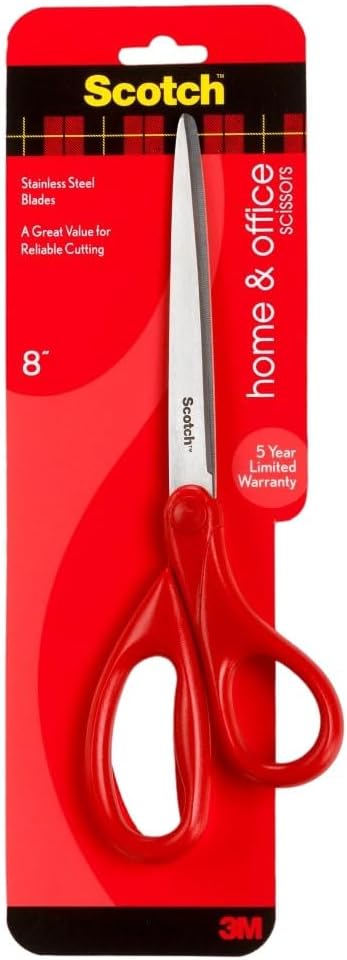 Scotch Universal Home & Office Scissors 8 in (20 cm) - Stainless Steel Blades - Red - Image 1