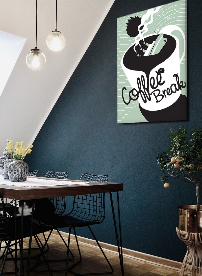 LOWHA Canvas Wall Art Stretched Over Wooden Frame with Coffee Break With A Ship Painting - Image 1