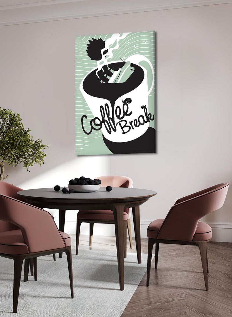 LOWHA Canvas Wall Art Stretched Over Wooden Frame with Coffee Break With A Ship Painting - Image 3