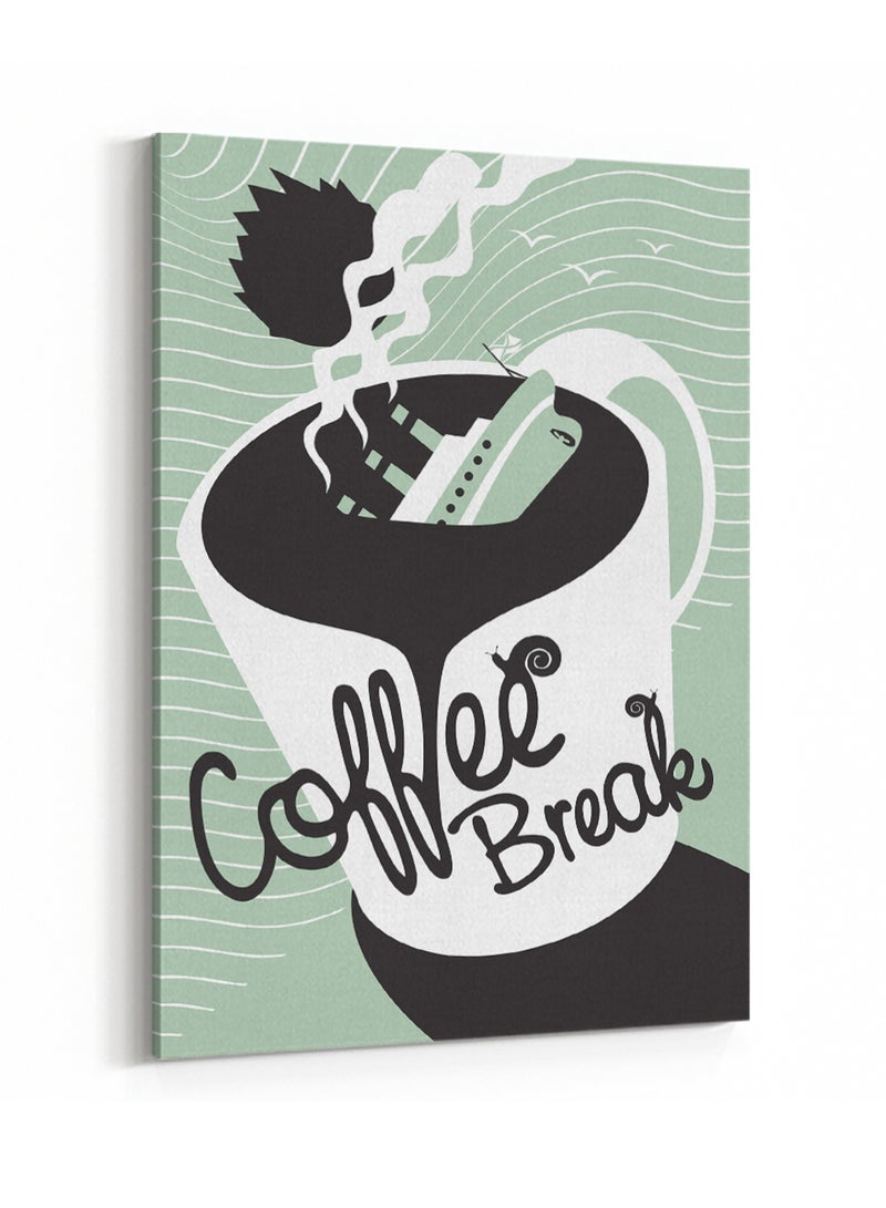 LOWHA Canvas Wall Art Stretched Over Wooden Frame with Coffee Break With A Ship Painting - Image 4