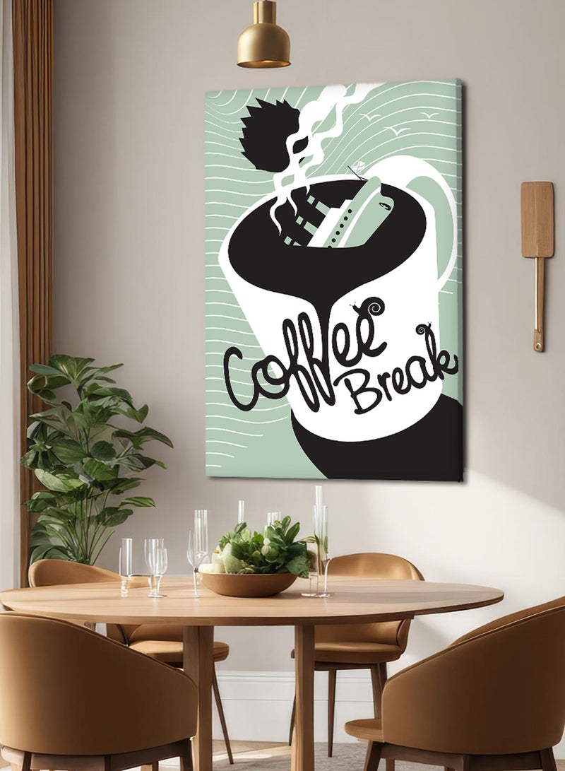 LOWHA Canvas Wall Art Stretched Over Wooden Frame with Coffee Break With A Ship Painting - Image 2