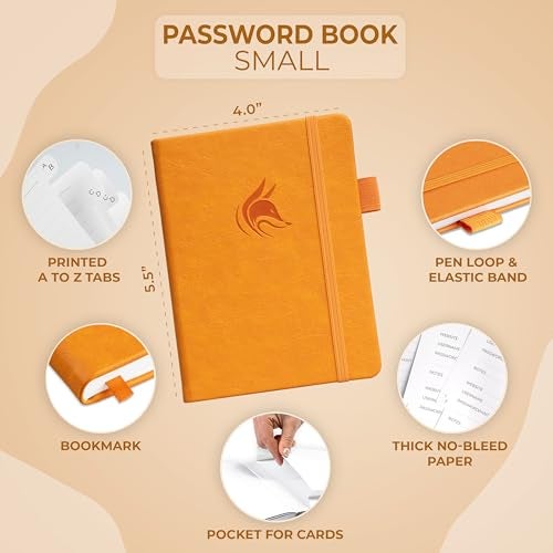 Clever Fox Password Book with alphabetical tabs. Internet Address Organizer Logbook. Small Pocket Password Keeper for Website Logins (Yellow) - Image 2