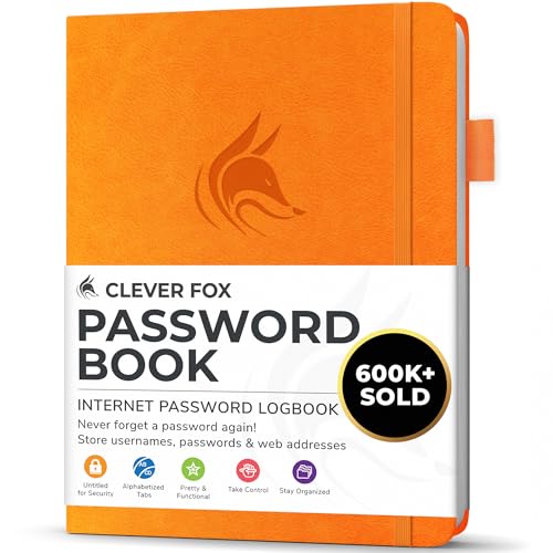 Clever Fox Password Book with alphabetical tabs. Internet Address Organizer Logbook. Small Pocket Password Keeper for Website Logins (Yellow) - Image 1