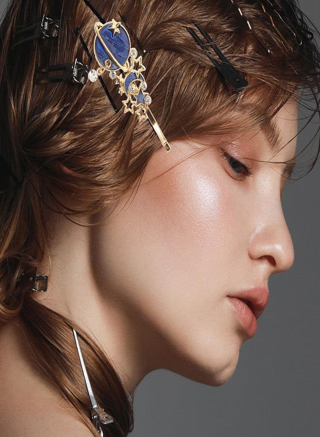 SOLUSTRE 3Pcs Gold Rhinestone Moon Star Hair Clips Vintage Hollow Hair Pin Metal Crystal Hair Clips Hairpins Snap Barrettes Comb Claw Clamp for Wedding Bridal Decorative - Image 2