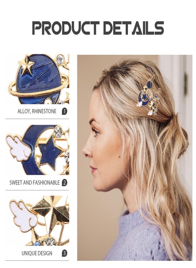 SOLUSTRE 3Pcs Gold Rhinestone Moon Star Hair Clips Vintage Hollow Hair Pin Metal Crystal Hair Clips Hairpins Snap Barrettes Comb Claw Clamp for Wedding Bridal Decorative - Image 4