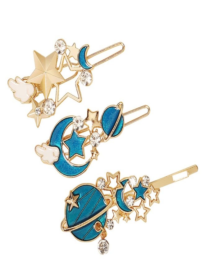 SOLUSTRE 3Pcs Gold Rhinestone Moon Star Hair Clips Vintage Hollow Hair Pin Metal Crystal Hair Clips Hairpins Snap Barrettes Comb Claw Clamp for Wedding Bridal Decorative - Image 1