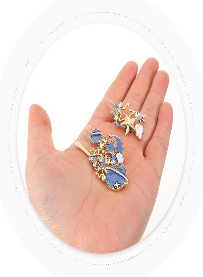 SOLUSTRE 3Pcs Gold Rhinestone Moon Star Hair Clips Vintage Hollow Hair Pin Metal Crystal Hair Clips Hairpins Snap Barrettes Comb Claw Clamp for Wedding Bridal Decorative - Image 5