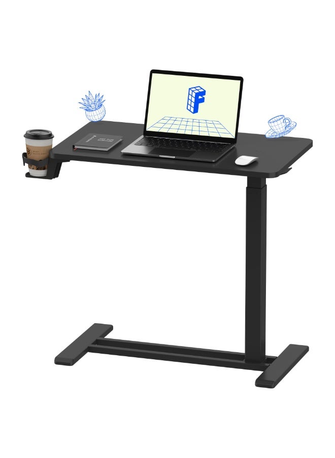 جين فان ل أنا طاولة سرير جانبية قابلة للتعديل، مكتب هوائي متحرك قائم، طاولة كمبيوتر محمول، عربة كمبيوتر متحركة، طاولة سرير جانبية متحركة للاستخدام في المستشفى والمنزل (80 × 40 سم، ارتفاع قابل للتعديل للتمديد والخفض 66-89 سم، طاولة سوداء) - Image 1