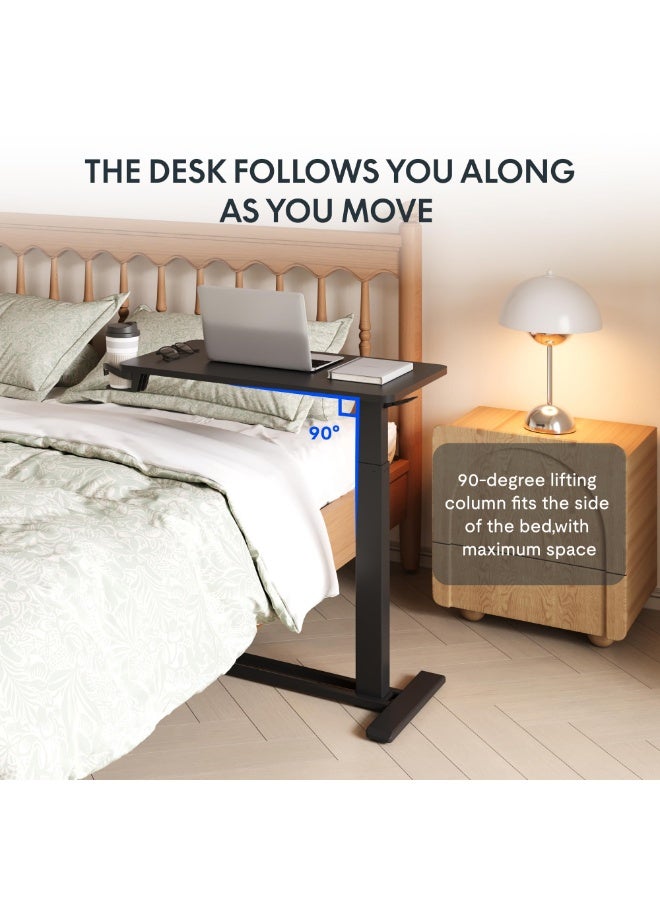 جين فان ل أنا طاولة سرير جانبية قابلة للتعديل، مكتب هوائي متحرك قائم، طاولة كمبيوتر محمول، عربة كمبيوتر متحركة، طاولة سرير جانبية متحركة للاستخدام في المستشفى والمنزل (80 × 40 سم، ارتفاع قابل للتعديل للتمديد والخفض 66-89 سم، طاولة سوداء) - Image 3