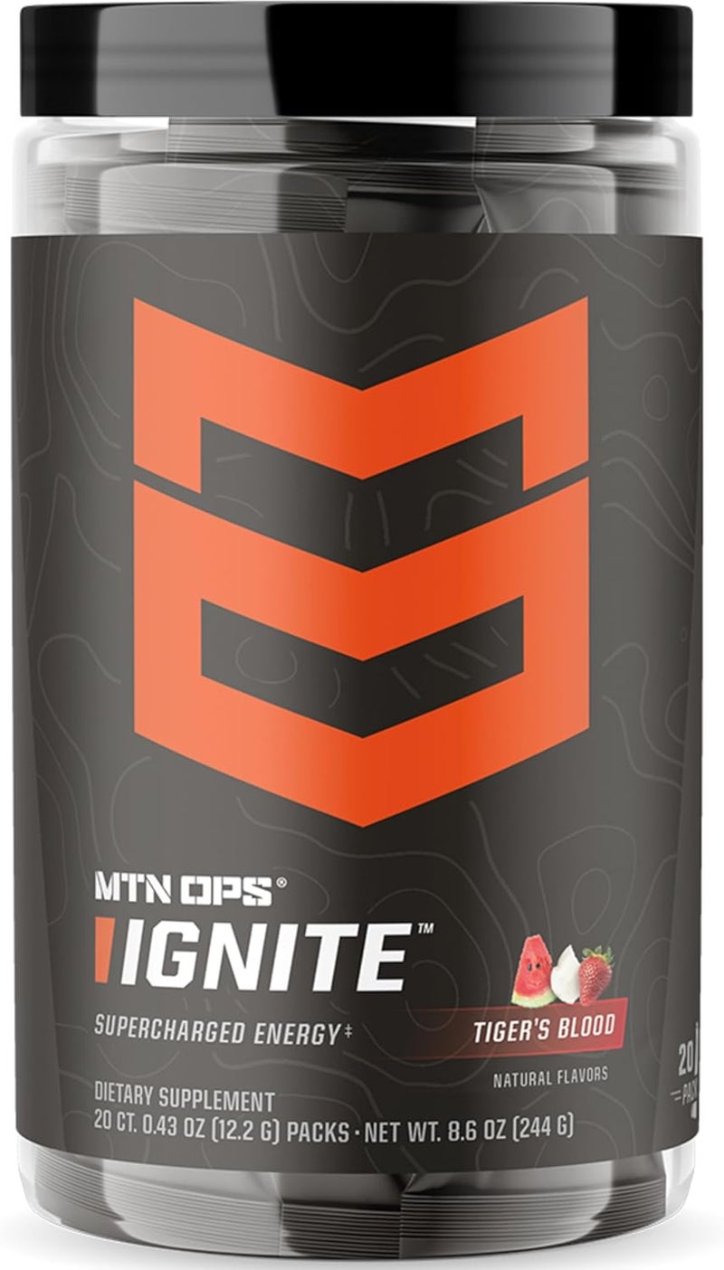 MTN OPS Ignite Trail Packs Supercharged Energy Drink Mix Tigers Blood Tigers Blood - Image 1