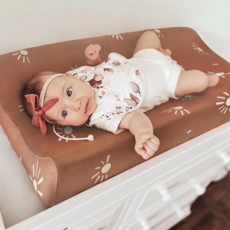 GRSSDER Stretch Ultra Soft Jersey Knit Changing Pad Cover Set 2 Pack, Change Table Pad Covers Fit 32"/34" x 16" Pads Safe and Snug, Cute Diaper Changing Pad Covers of Sunny Bear Print - Image 5