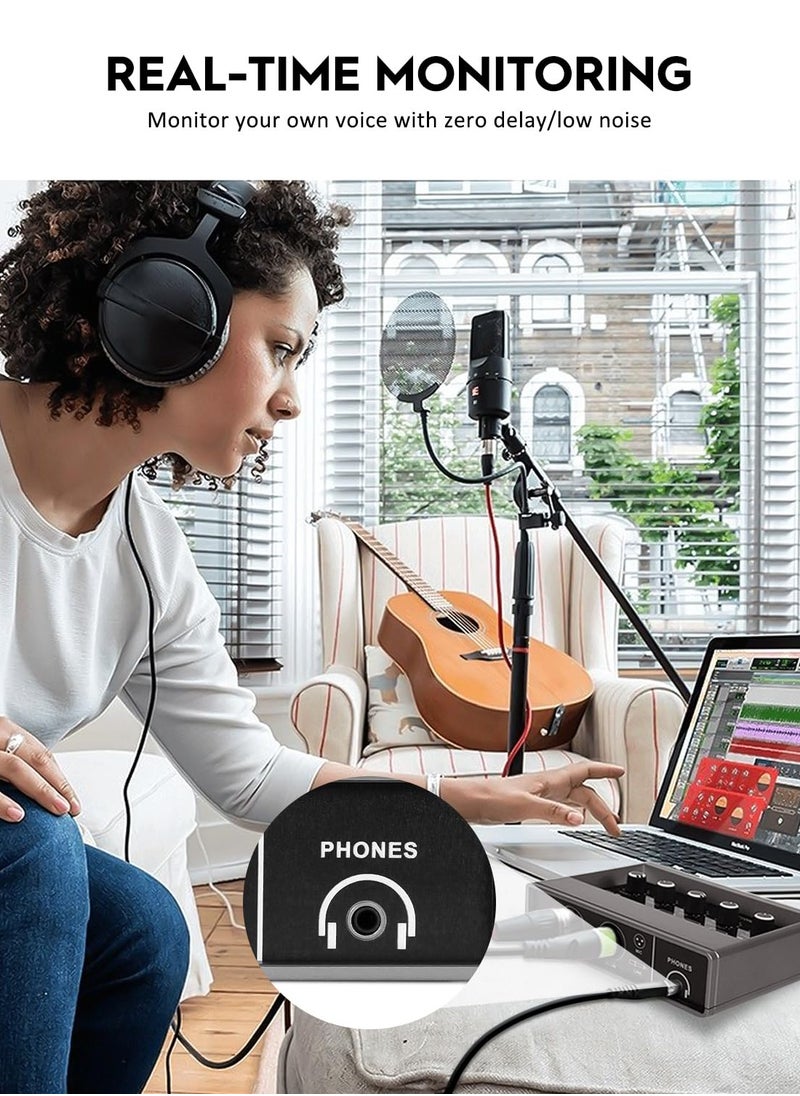 Audio Interface 2x2Computer Professional Audio Interface USB 2.0 with Touch Model Bit 48 kHz Music Interface with 48V Phantom Power for Live Streaming Podcasting Audio Interface for Mac PC