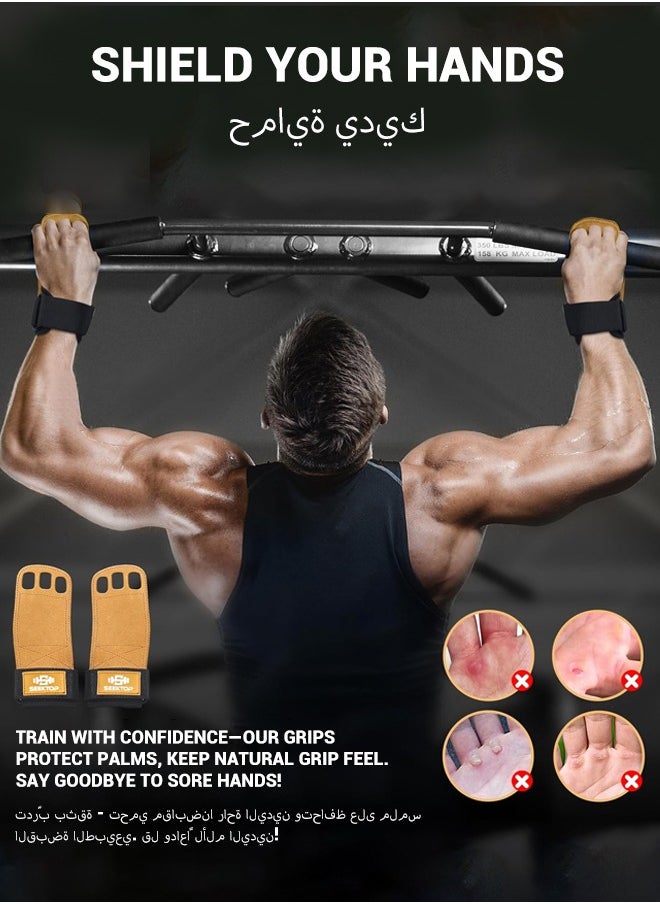 spa luxetique Gymnastics Grips-3 Hole Pull Up Grips with Wrist Support, Hand Grips for Cross Training Hand Protection - Grips for Gymnastics Bars , Palm Guards for Athletes to Prevent Rips and Blisters  - Image 4