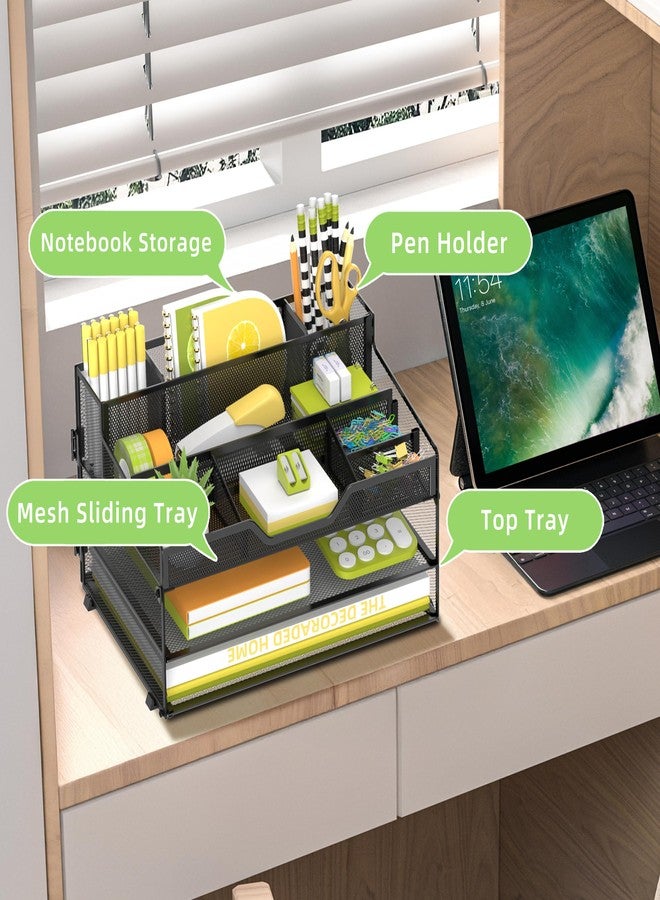 SUPEASY 3 Tier Desk Organizer, Mesh Letter Tray Paper Organizer with 5 Adjustable Storage Compartments & Pen Holder, Metal Desk Accessories for Home Office School, Black - Image 5