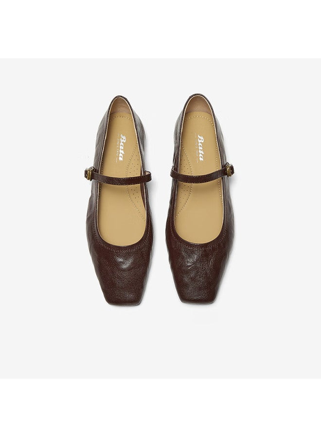 Bata Sheepskin Mary Jane Flats For Women, Spring Vintage Elegant Versatile Single Shoes 7091aaq5, Dark Brown, Size 35 - Image 3