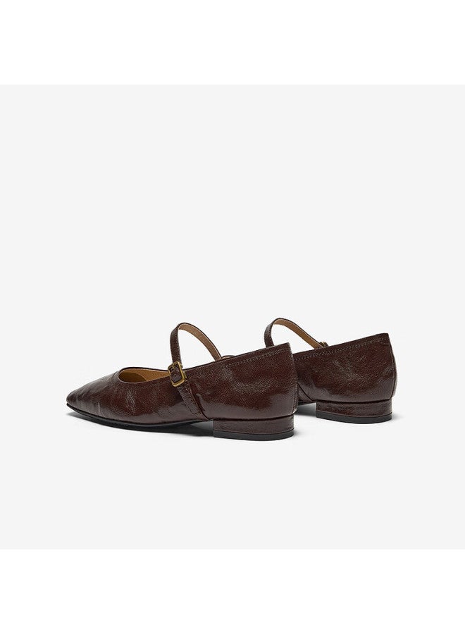 Bata Sheepskin Mary Jane Flats For Women, Spring Vintage Elegant Versatile Single Shoes 7091aaq5, Dark Brown, Size 35 - Image 4