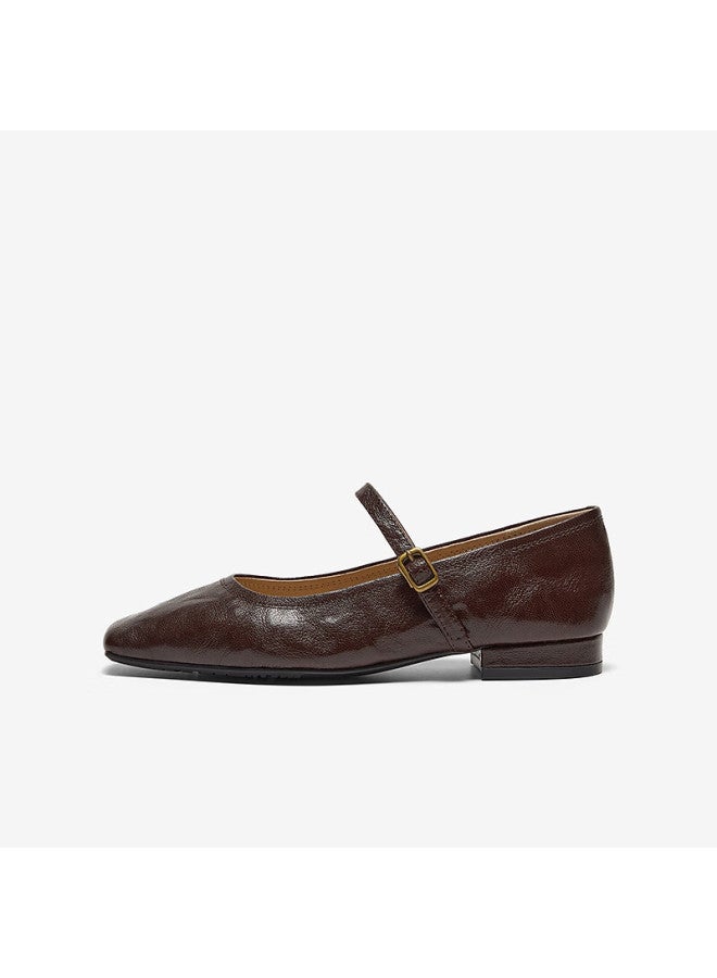 Bata Sheepskin Mary Jane Flats For Women, Spring Vintage Elegant Versatile Single Shoes 7091aaq5, Dark Brown, Size 35 - Image 2