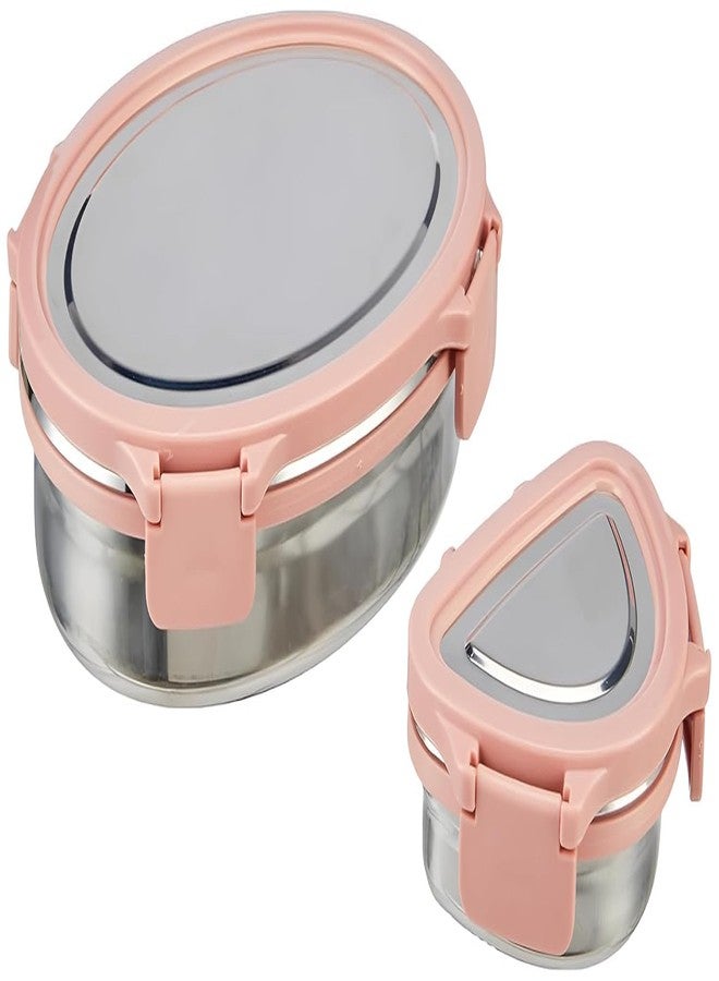 Gcrox Classy Lunch Box, Leakproof Elegant Oval & Triangle Shape Containers Dabba for School - Stainless Steel Airtight 2 Container Easy to Carry Tiffin with Clip Lock Lid for Office (Multicolour) - Image 3
