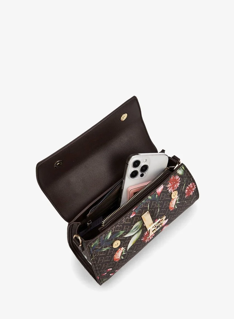 Flora Bella By Shoexpress BROWN Floral Bella Monogram Print Satchel Bag with Detachable Strap for Women | Best Price UAE
