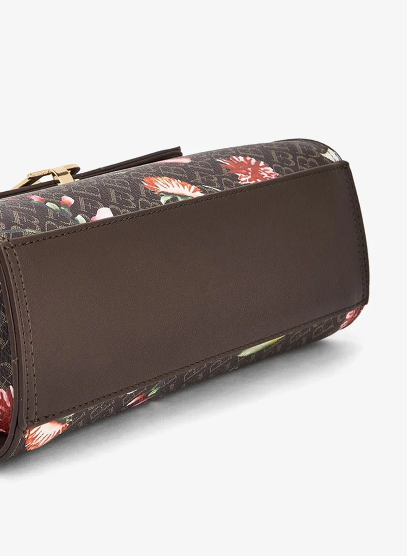 Flora Bella By Shoexpress BROWN Floral Bella Monogram Print Satchel Bag with Detachable Strap for Women | Best Price UAE