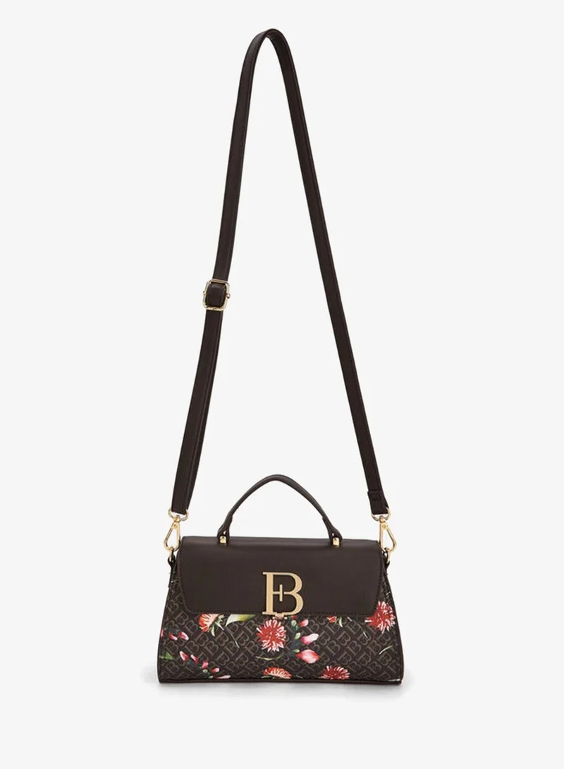 Flora Bella By Shoexpress BROWN Floral Bella Monogram Print Satchel Bag with Detachable Strap for Women | Best Price UAE