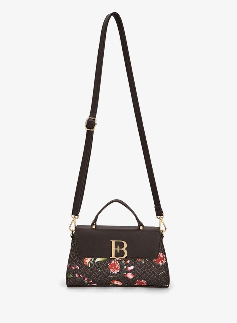 Flora Bella By Shoexpress Floral Bella Monogram Print Satchel Bag with Detachable Strap - Image 2