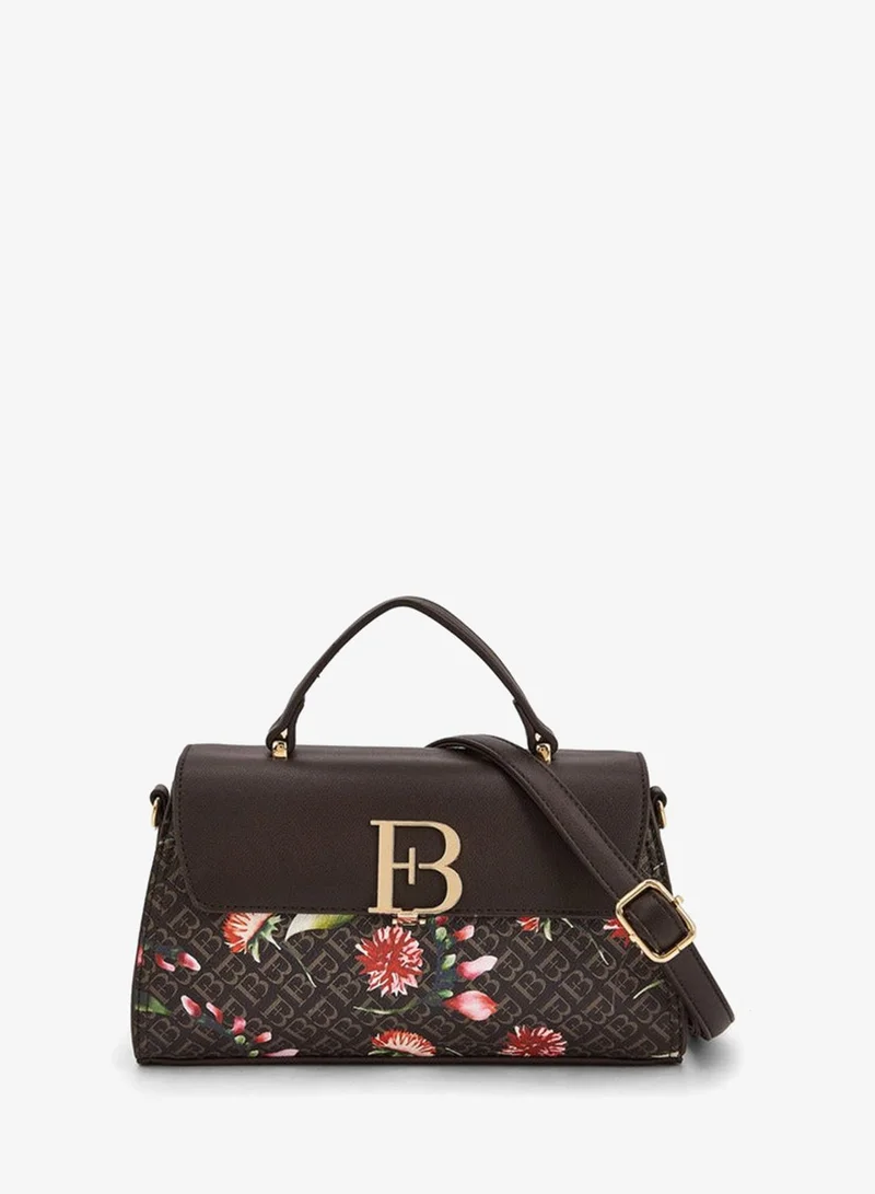 Floral Bella Monogram Print Satchel Bag with Detachable Strap