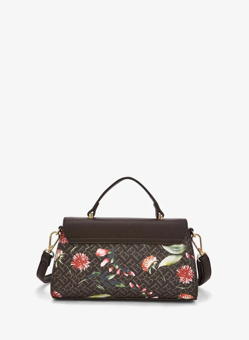 Flora Bella By Shoexpress BROWN Floral Bella Monogram Print Satchel Bag with Detachable Strap for Women | Best Price UAE