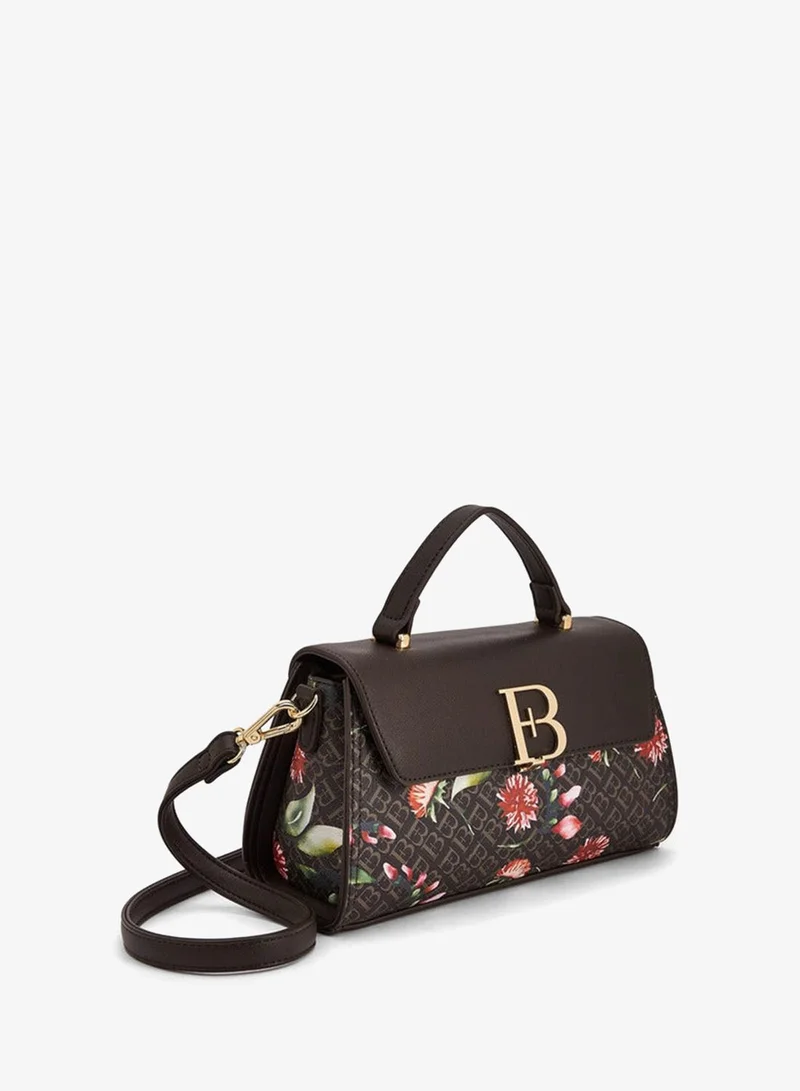 Flora Bella By Shoexpress BROWN Floral Bella Monogram Print Satchel Bag with Detachable Strap for Women | Best Price UAE