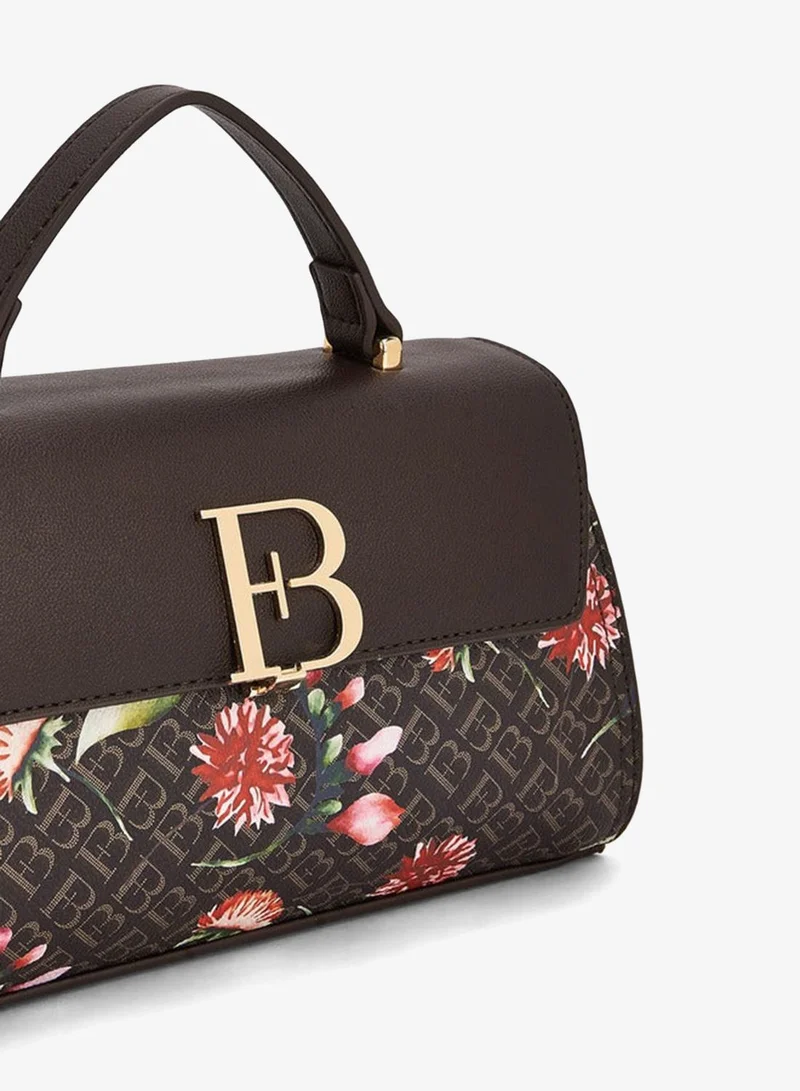 Flora Bella By Shoexpress BROWN Floral Bella Monogram Print Satchel Bag with Detachable Strap for Women | Best Price UAE