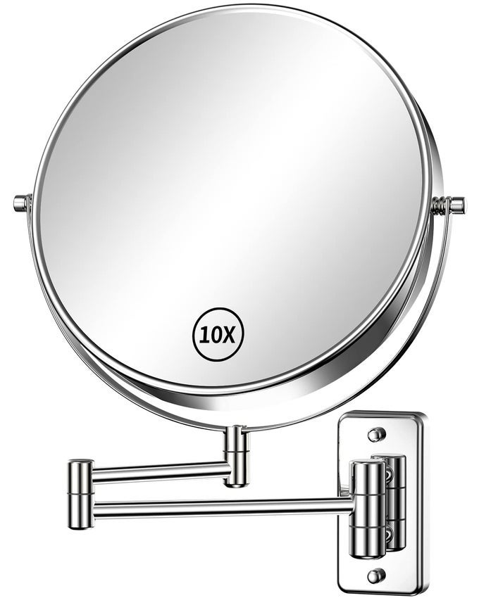 9 LARGE SIZE WALL MOUNT MAGNIFYING MIRROR WITH 1X10X DOUBLESIDED 360 SWIVEL CHROME POLISHED EXTENDABLE COSMETIC VANITY ROUND SHAVING BATHROOM MAGNIFICATION MIRROR FOR MEN AND WOMEN