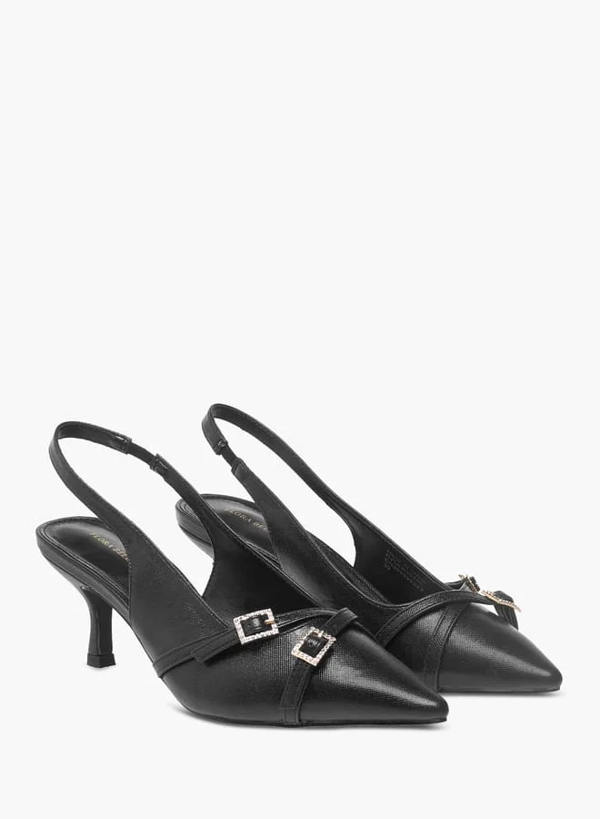 Flora Bella By Shoexpress Womens Embellished Slingback Shoes With Flared Heels