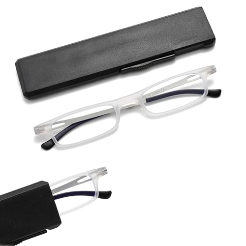 OWTXIS Ultra thin Folding Reading Glasses for Women Men Compact TR90 Blue Light Blocking Readers with Portable Slim Flat case Transparent 350 - Image 2