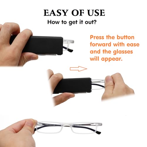 OWTXIS Ultra thin Folding Reading Glasses for Women Men Compact TR90 Blue Light Blocking Readers with Portable Slim Flat case Transparent 350 - Image 5