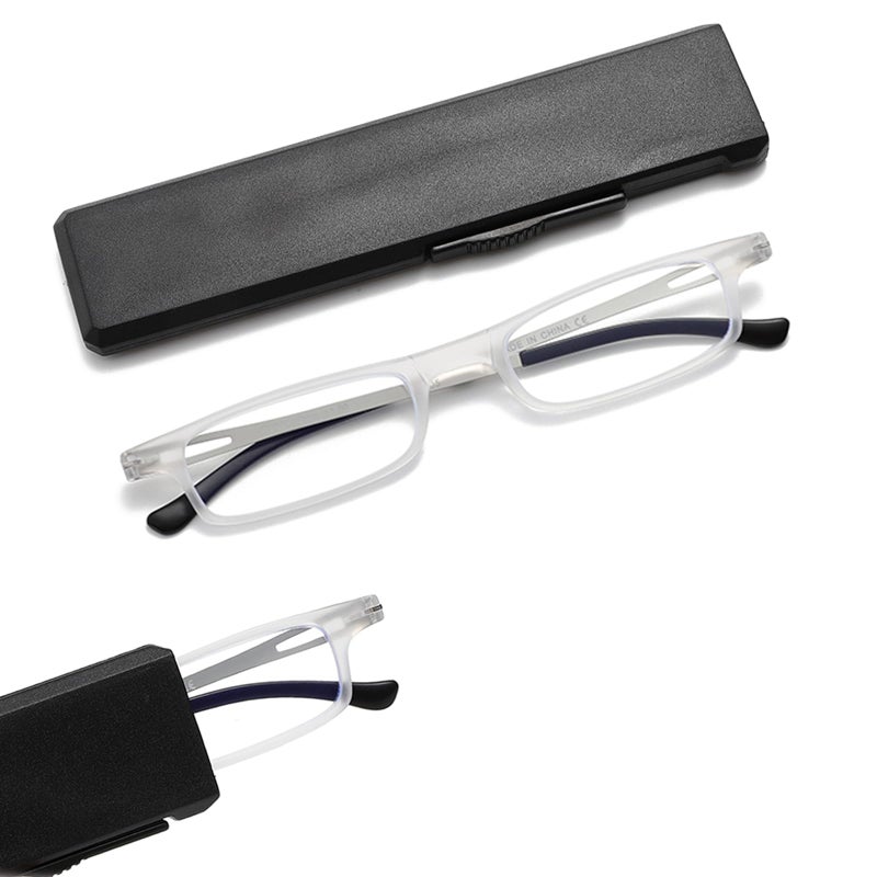 OWTXIS Ultra thin Folding Reading Glasses for Women Men Compact TR90 Blue Light Blocking Readers with Portable Slim Flat case Transparent 350 - Image 3
