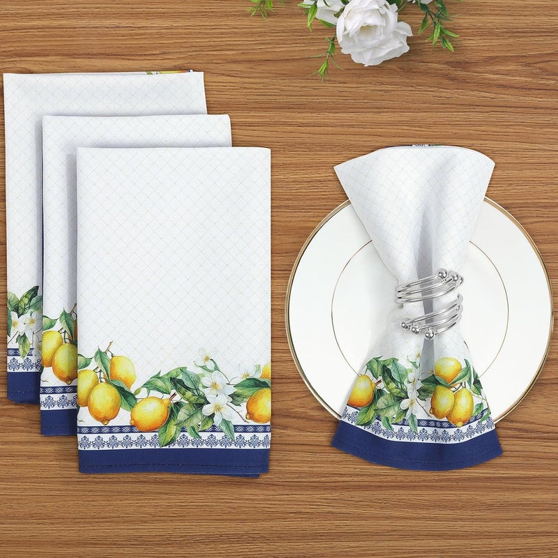 Arquiel Lemon Green Leaf Print Cloth Napkins 100 Cotton 18 X 18 Dinner Napkins Cloth Set Washable Napkins for Home Kitchen Dinner Party Wedding Cocktail Set of 4 - Image 5