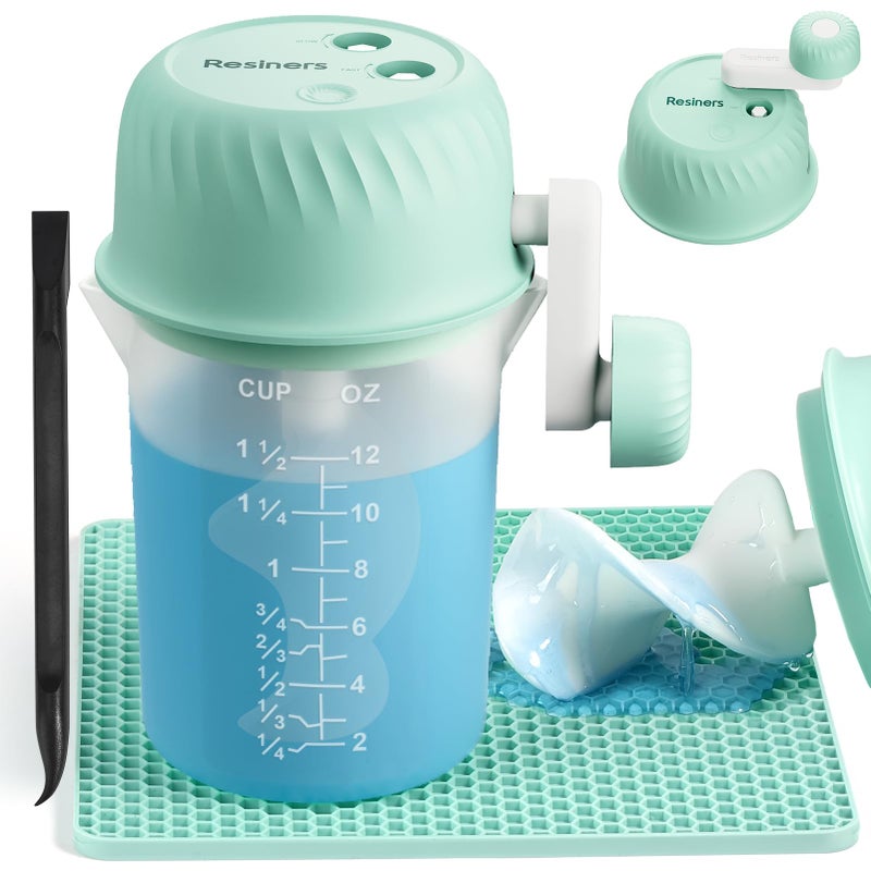 Resiners Resin Mixer HandCrank Epoxy Mixer Paddle Silicone Mat Mixing Cup Kit 3 Speeds Adjustable Minimum Bubbles Easy Clean Epoxy Resin Stirrer Sticks Tool Supplies for Mold Casting DIY Crafts