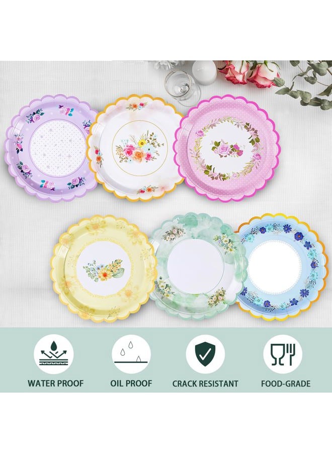 Tyzarglef Floral Paper Plates for Party Supplies, 48 Count Disposable Dessert Cake Plates for Birthday Baby Shower Cocktail Decorations 7 inch - Image 3