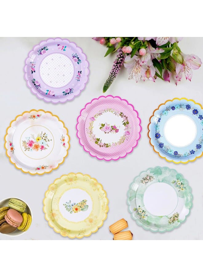 Tyzarglef Floral Paper Plates for Party Supplies, 48 Count Disposable Dessert Cake Plates for Birthday Baby Shower Cocktail Decorations 7 inch - Image 1