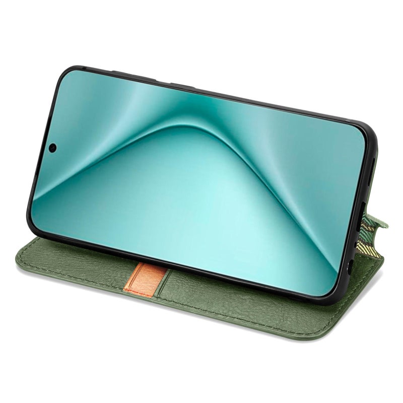 HuHa Protective Cover For Huawei Pura 70 Ultra Cubic Grid Pressed Magnetic Leather Phone Case(Green) - Image 4
