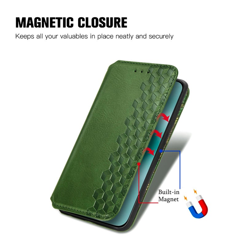 HuHa Protective Cover For Huawei Pura 70 Ultra Cubic Grid Pressed Magnetic Leather Phone Case(Green) - Image 5