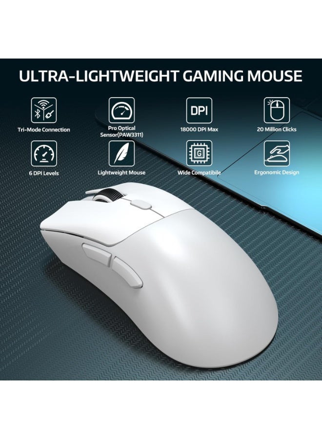 Attack Shark R1 Tri-Mode Wireless Gaming Mouse, 55g Lightweight Ergonomic Mouse, 18K DPI Optical Sensor, Bluetooth 5.2, 2.4G Wireless & USB Wired, 20 Million Click Lifespan, Esports Gaming Mouse for PC Gaming - Image 2