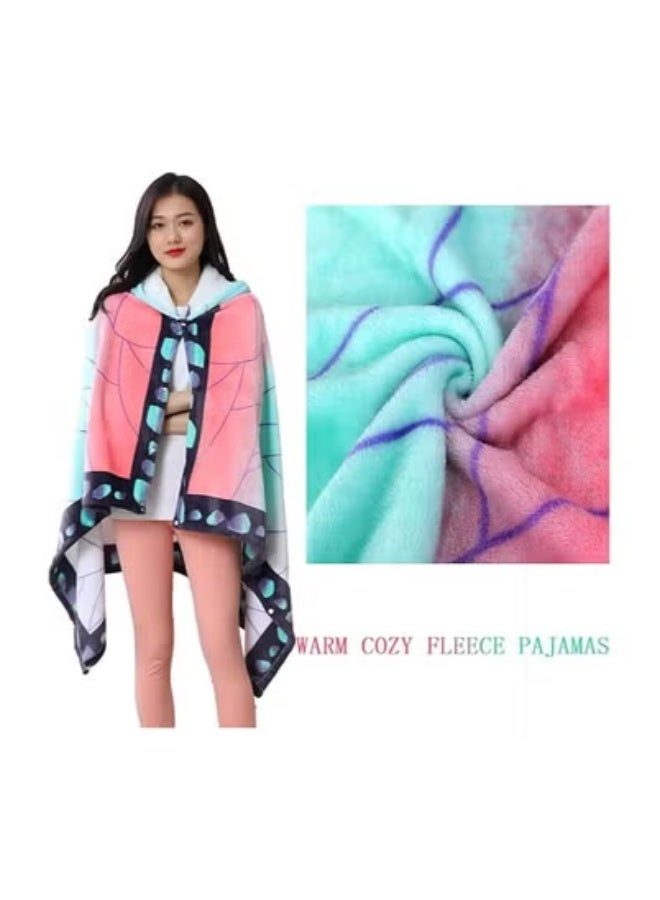 Anime Demon Wearable Blanket Hoodie Blanket Tanjiro Cosplay Cape Shawl Wrap Nap Quilt 160*100 cm / 63*40 inches - Image 3