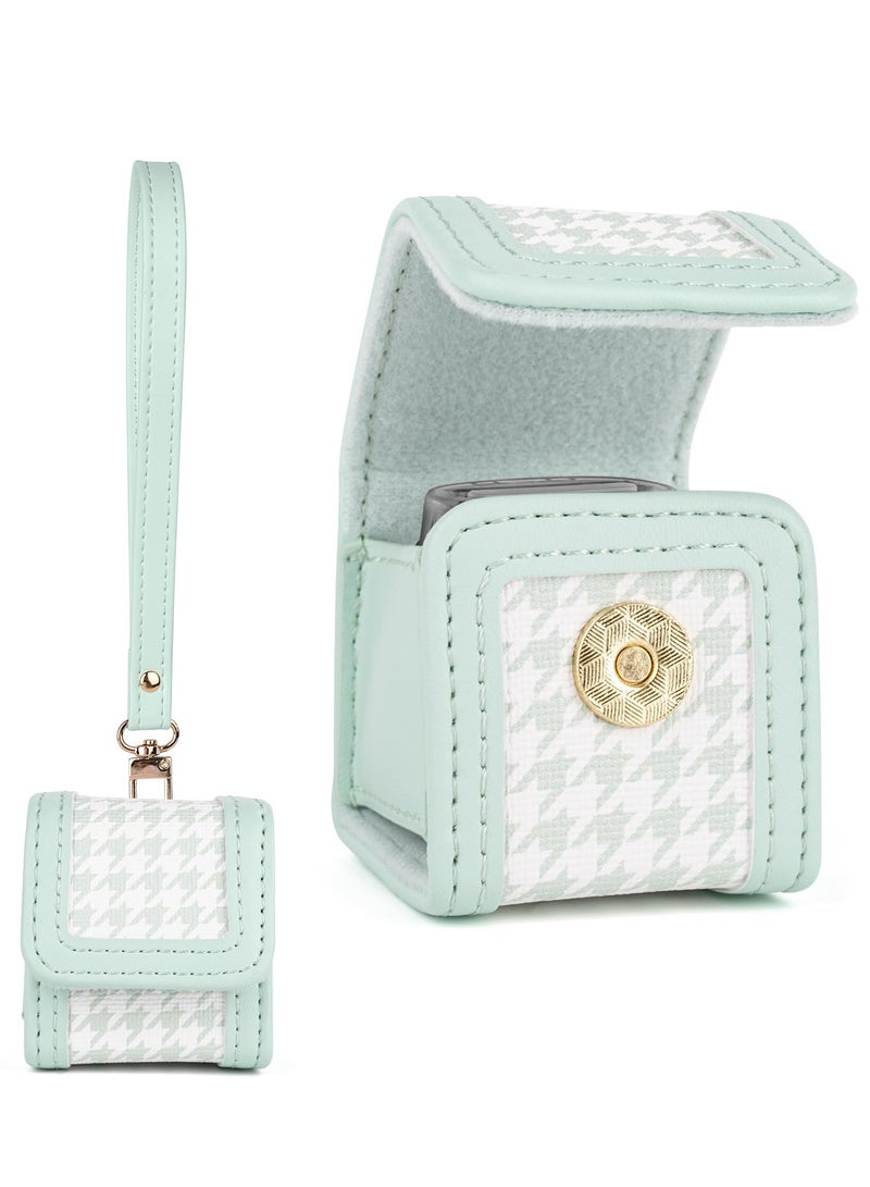 Excefore Carrying Case for Instax PAL, Adorable Plaid Green Mini PU Leather Hard Shell Protective Cover with Lanyard and Wrist Band, Portable Storage Organizer for Fujifilm Instax PAL Camera  - Image 1