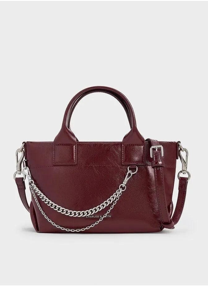 Charles & Keith Atwood Crinkle-Effect Chain-Embellished Tote Bag  - Image 1