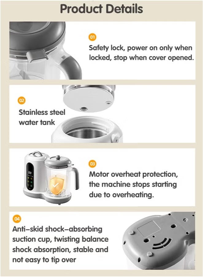 صانع طعام للأطفال 4 في 1، معالج طعام للأطفال متعدد الوظائف، خلاط وبخار، آلة طحن وهريس للأطفال، طهي وطحن تلقائي، خالي من مادة BPA. - Image 5