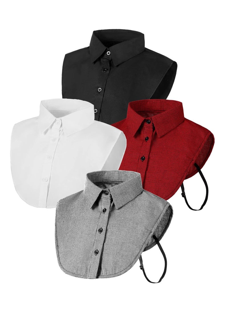 SOLARAE ياقة مزيفة للنساء 4 قطع، قمصان نصف بلوزة قابلة للفصل، ياقة مزيفة مزخرفة، رباط قميص قطن، نقطة طية صدرية - Image 1