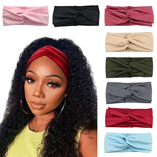 DRESHOW 8 Pack Headbands for Women Yoga Knotted Headbands Elastic Criss Cross Hair Accessories Sports Head Wrap Non Slip - Image 1