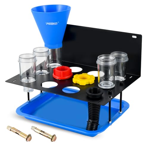 PESIKO Engine Oil Funnel Kit, No Spill Oil Change Funnel Kity with A Fixed Metal Storage Shelf Compatible with Toyota, GM, Honda, Subaru, Ford, Jeep and European, Etc - Image 1