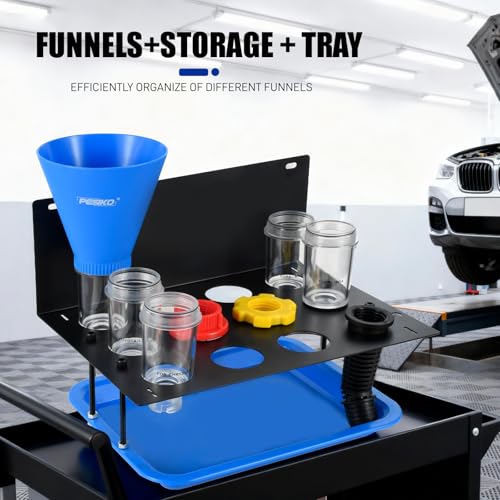 PESIKO Engine Oil Funnel Kit, No Spill Oil Change Funnel Kity with A Fixed Metal Storage Shelf Compatible with Toyota, GM, Honda, Subaru, Ford, Jeep and European, Etc - Image 2